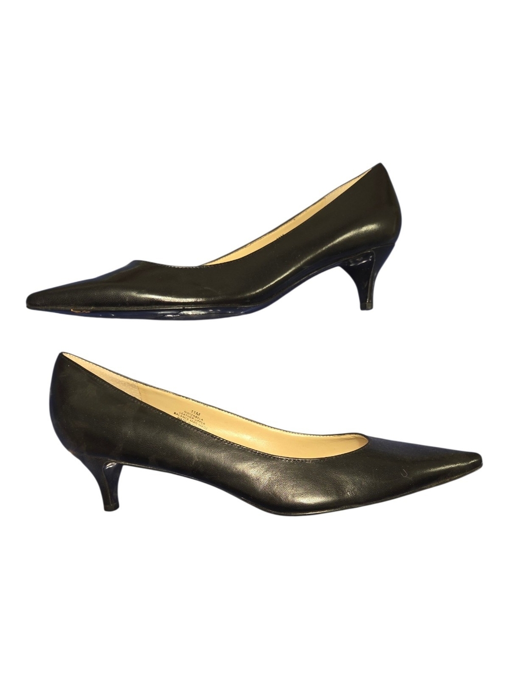 Women's Classic Nine West Black Pointed-Toe Low Kitten Heel Pumps 11